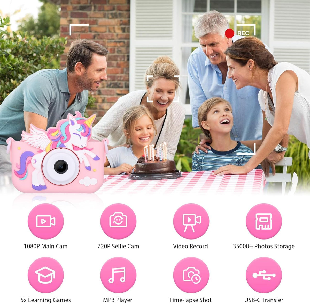 Envyvip Cámara de juguete de unicornio para niñas de 3 a 8 años, cá...