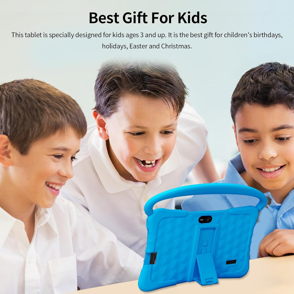 Tablet Kids de 7 pulgadas con funda a prueba de golpes, 1 GB de RAM 32 GB ROM, tableta Android para niños pequeños con Bluetooth, GMS, WiFi, control parental, educativo, juegos (azul)