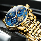 OLEVS Relojes para hombres Luxurious vestimenta acero inoxidable resistente al agua cronógrafo
