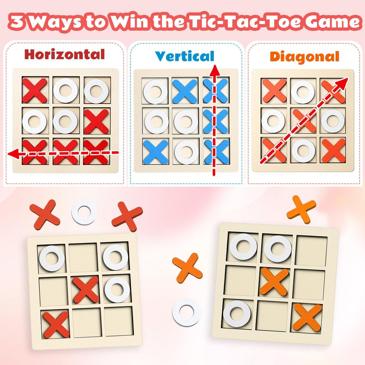 Paquete de 24 juegos de mesa de madera de Tic Tac Toe para niños de 4 a 8 a