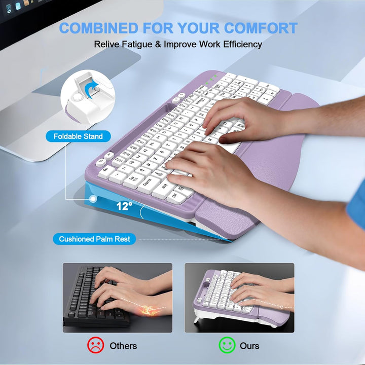 Teclado inalámbrico ergonómico con reposamuñecas acolchado, teclas...