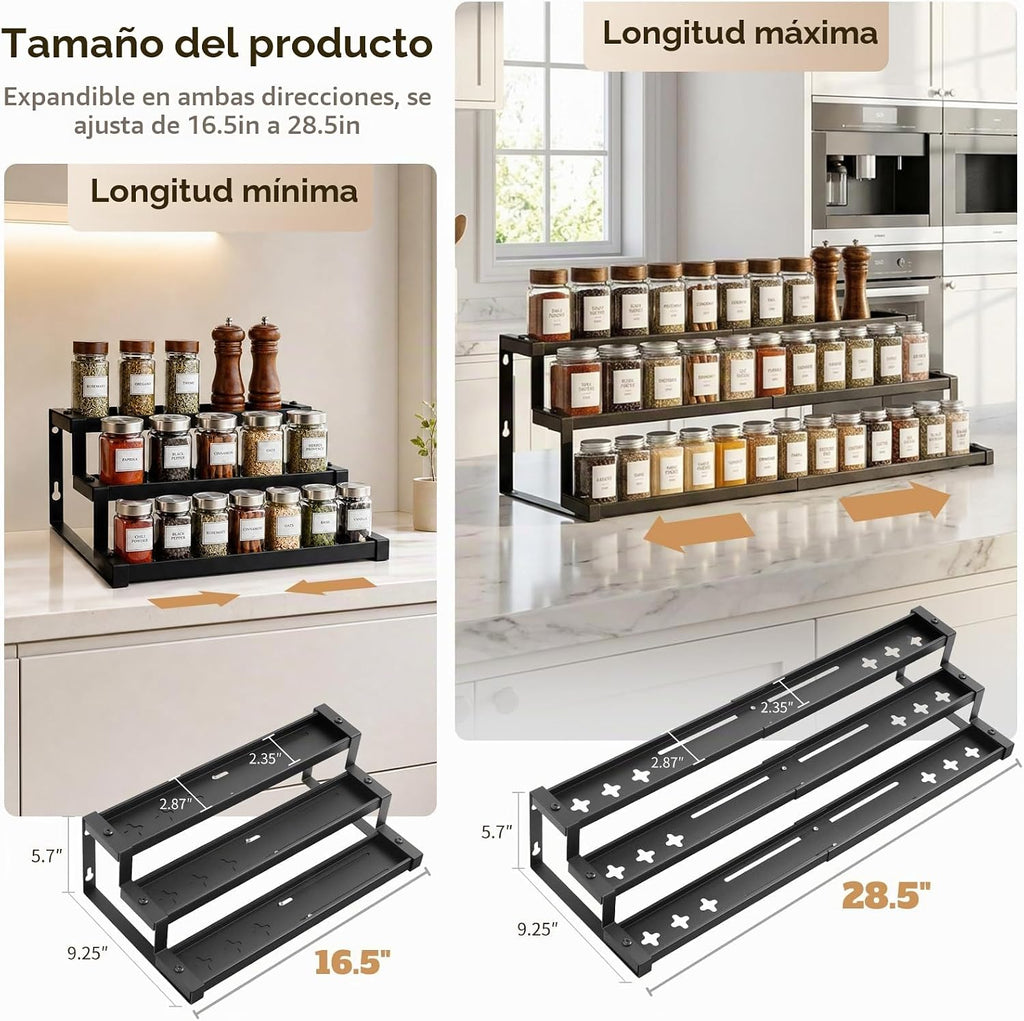 Organizador de especias expandible para gabinete, soporta 17.6 libras por