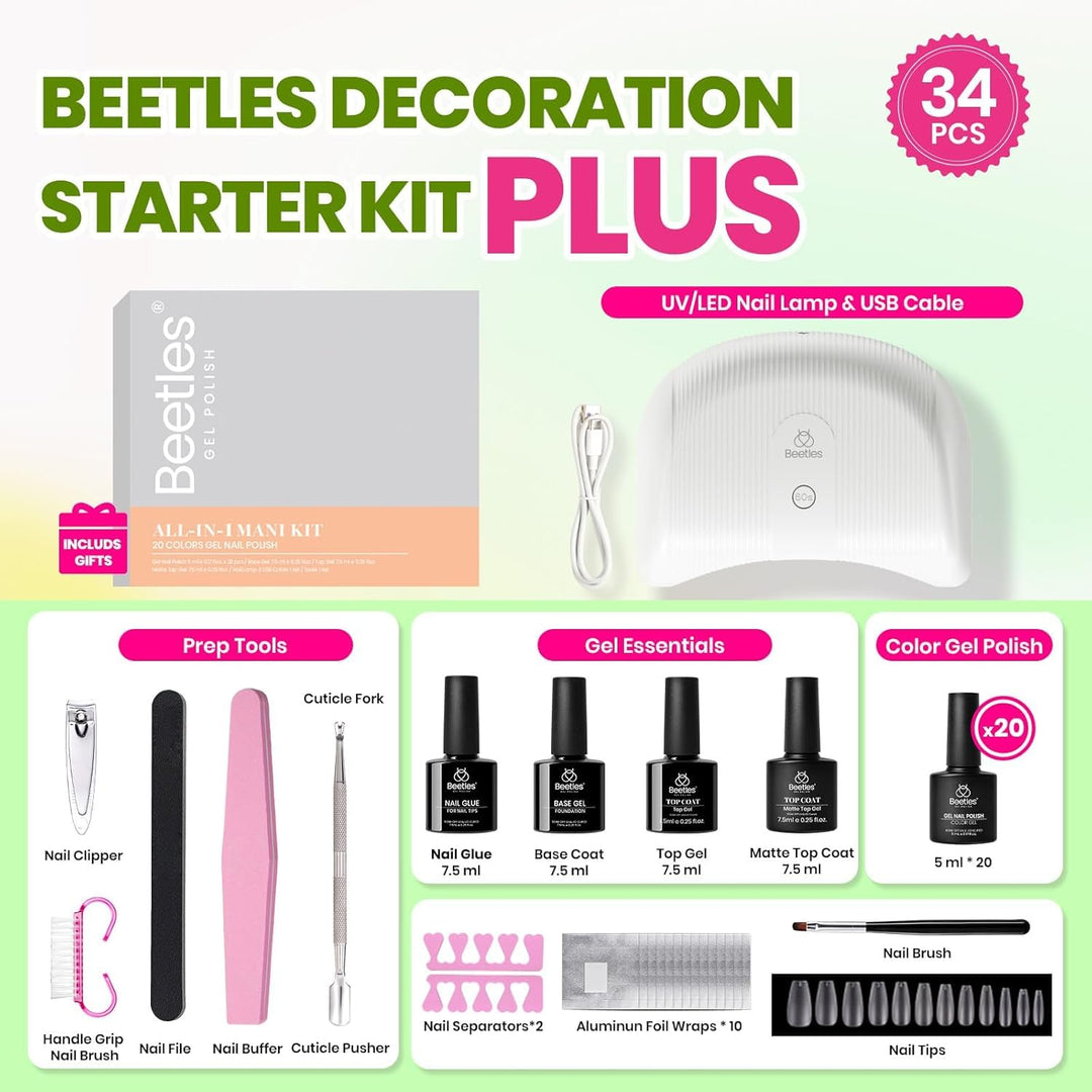 Beetles - Kit de esmalte de uñas de gel con luz UV \u2013 Juego de...