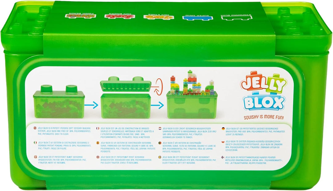 Jelly Blox Caja de Almacenamiento 2-en-1 Stash 'N Stack con 30...