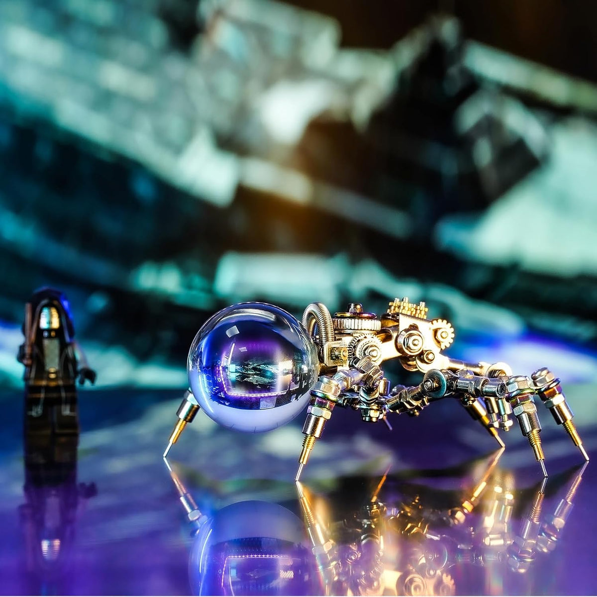 Lámpara Mostarle Lámpara de Cristal Araña Saltarina Rompecabezas de Metal 3D, Arcynix Kit de Modelo DIY Araña Mecánica Sci-Fi Decoración Steampunk, Regalo Creativo y Decoración Futurista del Hogar para