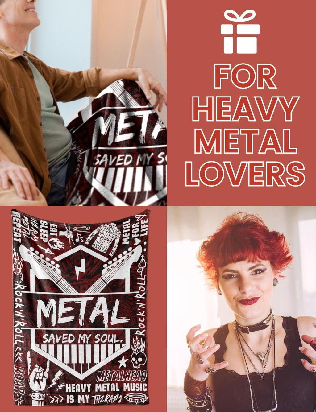 Regalos de metal pesado, regalos para los amantes del rock and roll, amantes del punk, metaleros, manta suave de 50 x 65 pulgadas