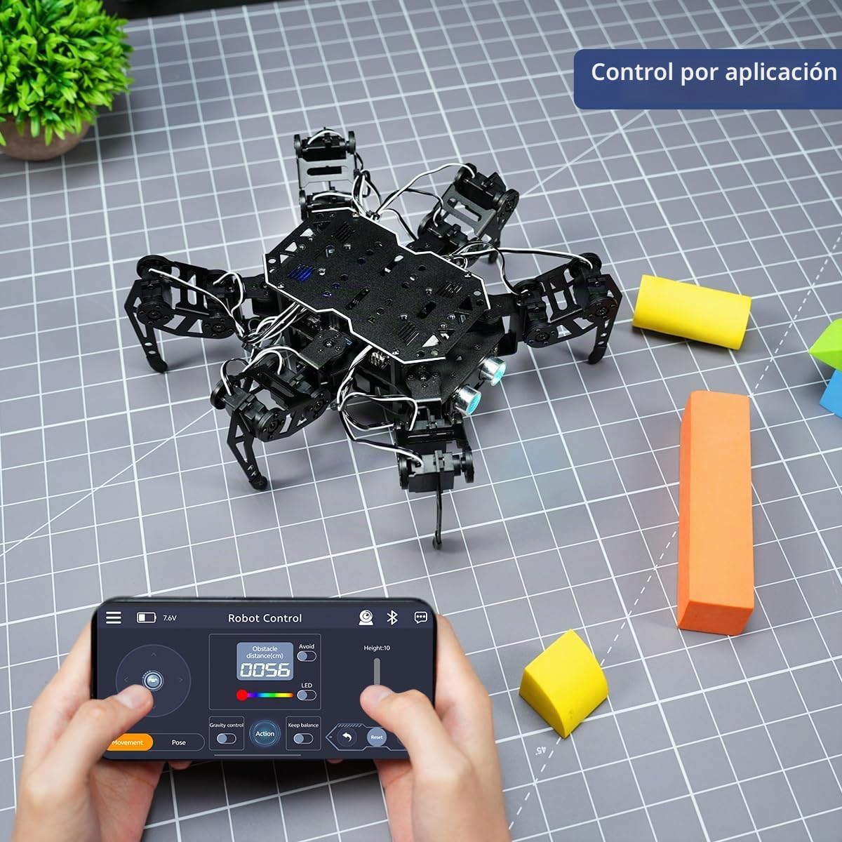 Robot hexápodo 18DOF para programación Arduino, Spider Walking Crawling Self-Balancing AI Visión Control de Voz, Evitación de Obstáculos, Educación STEM Robot de código abierto con tutoriales, kit estándar miniHexa
