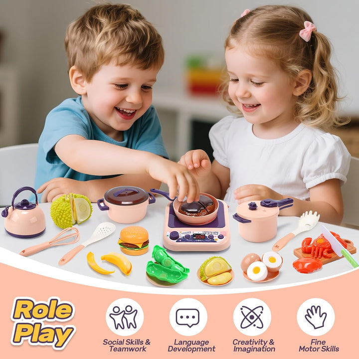CUTE STONE Accesorios de cocina para niños, juego de ollas y sarten...