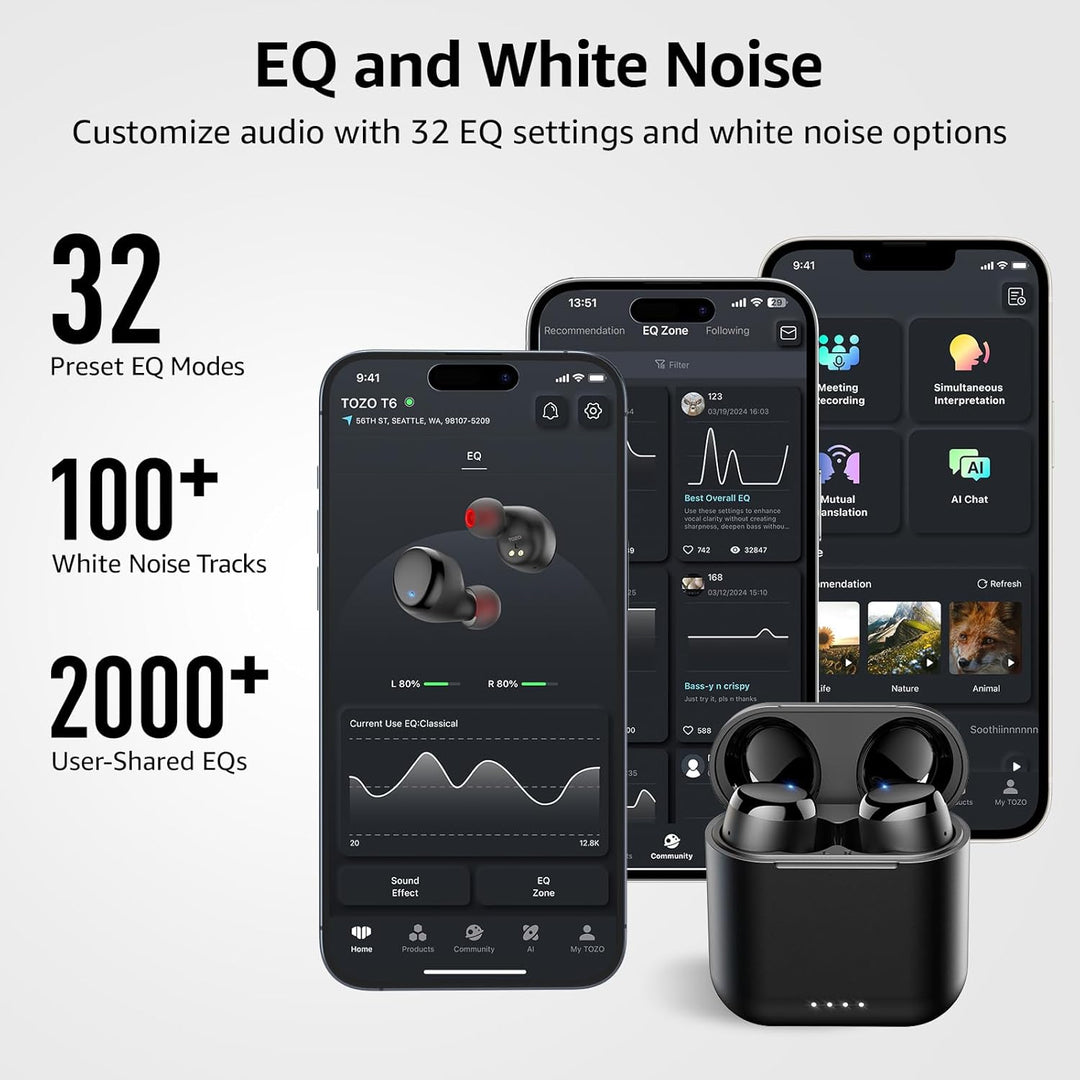 TOZO Auriculares inalámbricos T6, auriculares Bluetooth, sonido est...