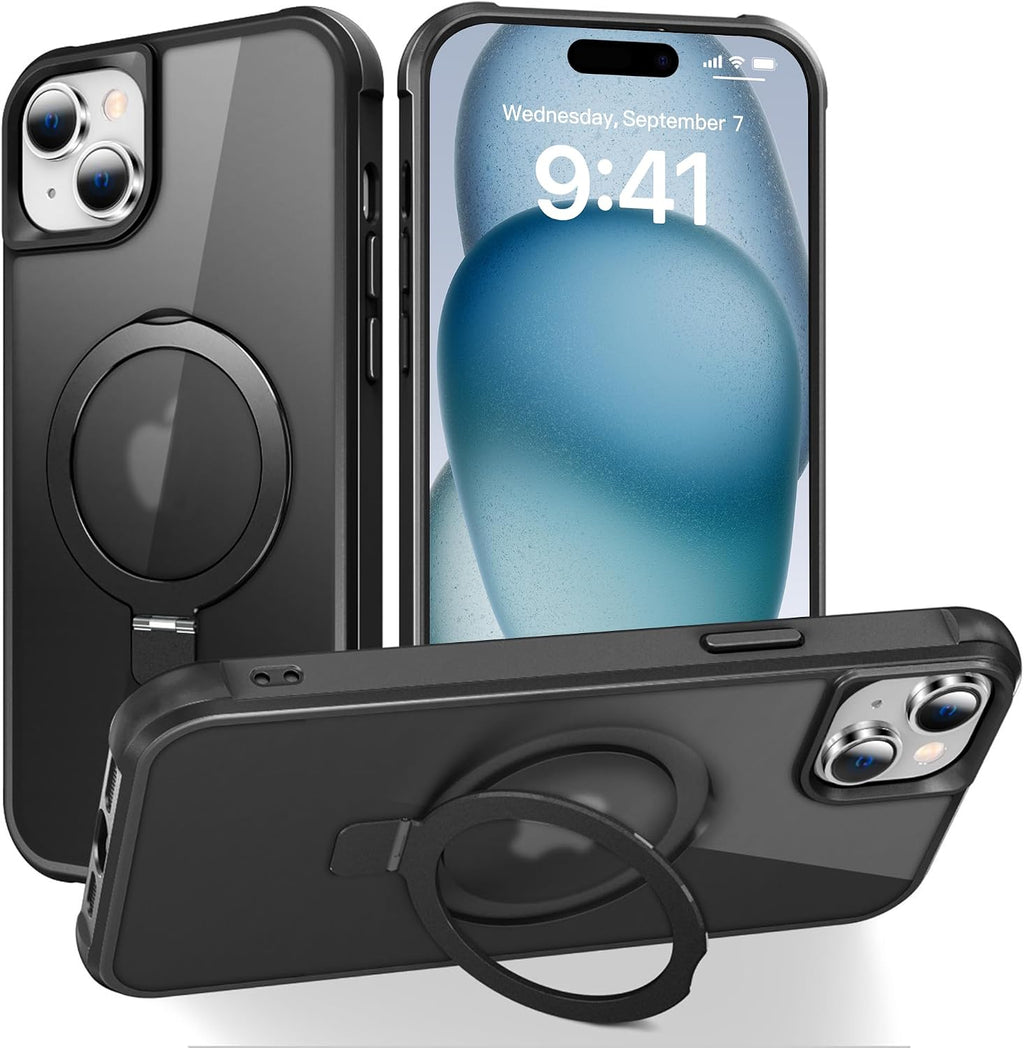 SKYLMW – Funda compatible con iPhone 15 con soporte magnético invisible tipo anillo, funda translúcida de grado militar para iPhone 15 de 6.1 pulgadas [compatible con MagSafe] [excelente sensación de