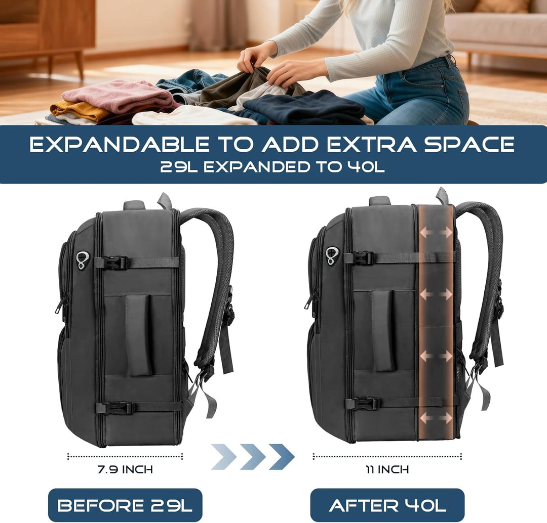 Fxcelets TSA - Mochila de viaje expandible para hombres, bolsa para...