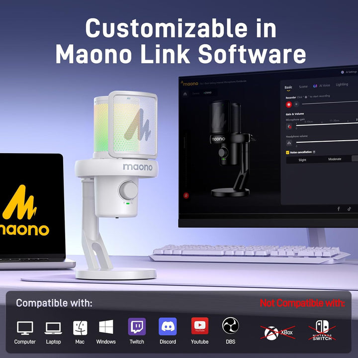 MAONO - Micrófono inalámbrico para PC, micrófono USB para juegos y...
