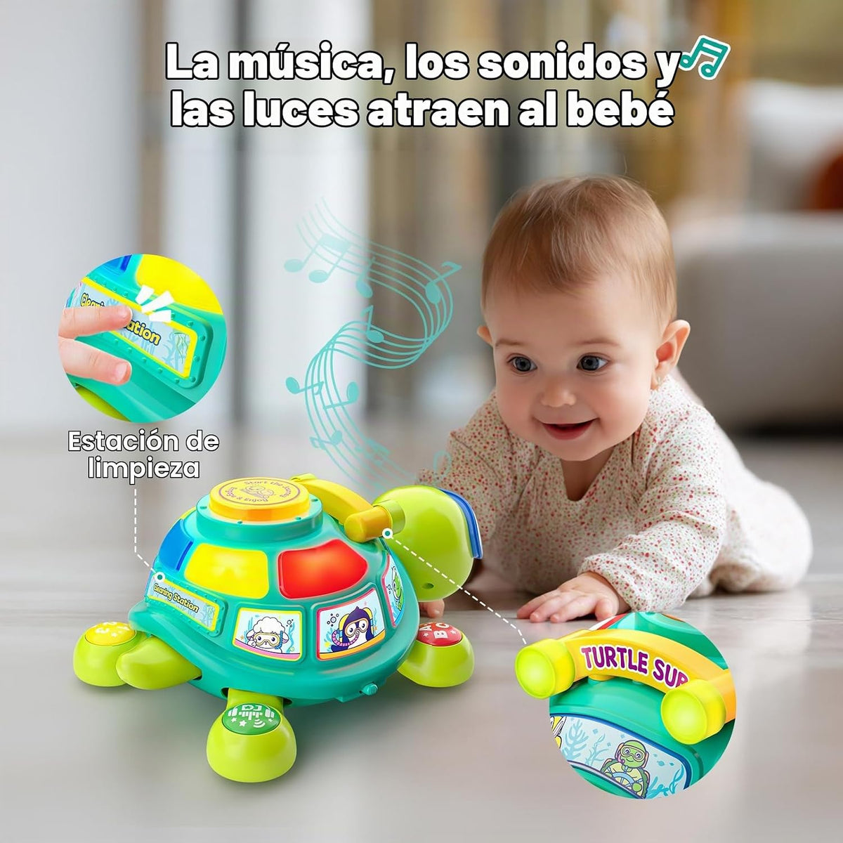 Juguetes para bebés de 6 a 12 meses, juguete musical de tortuga para el desarrollo del tiempo boca abajo, juguete para gatear para 6, 7, 8, 9, 10 meses, juguete educativo bilingüe para bebés de 6 a 9 a 12 meses, regalos de cumpleaños para bebés y niñas