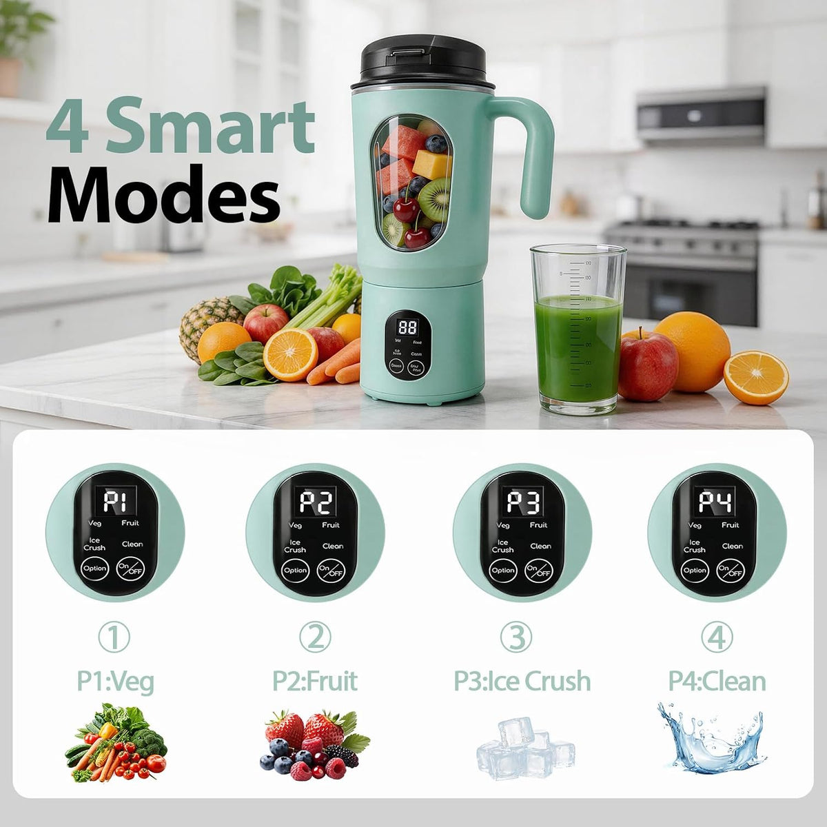 Batidora portátil para batidos, 580ML USB-C recargable Juicer Cup (verde)