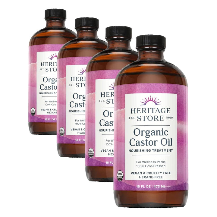 HERITAGE STORE Aceite de ricino orgánico - Botella de vidrio - Trat...