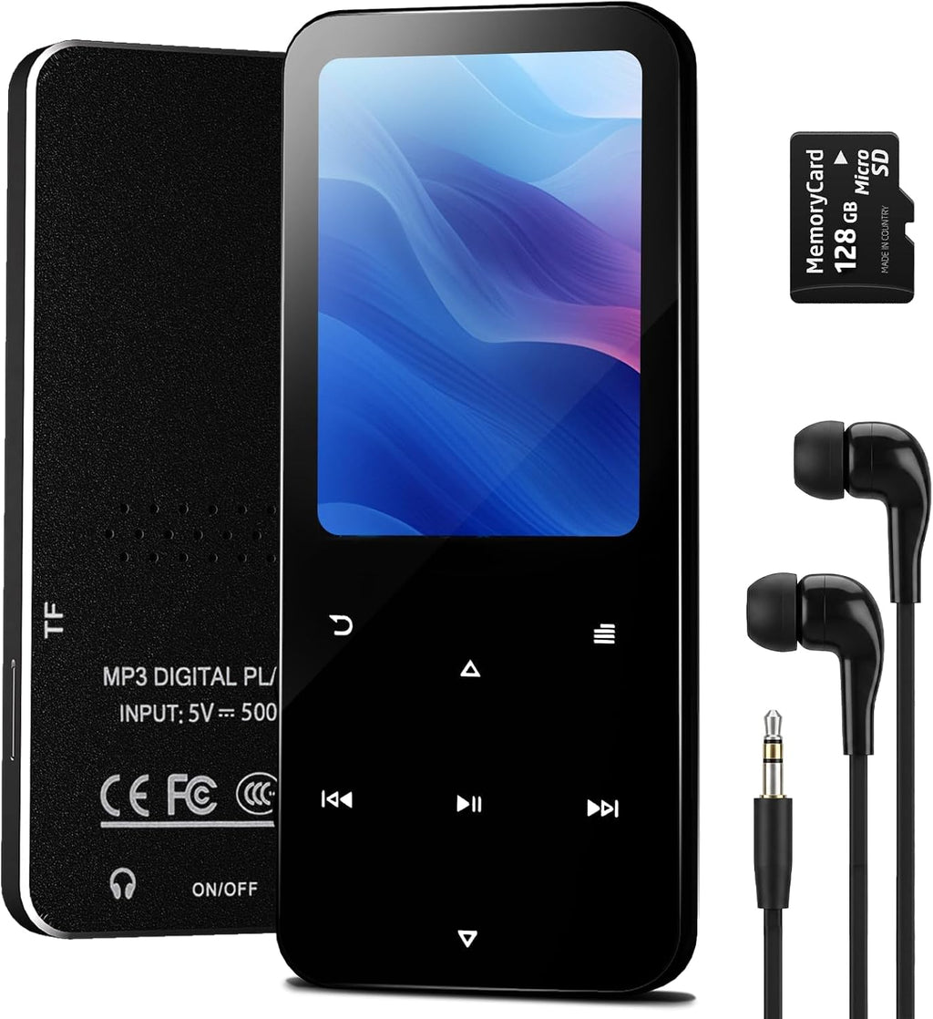 Reproductor MP3 de 144 GB con Bluetooth 5.2, auriculares incluidos (negro)