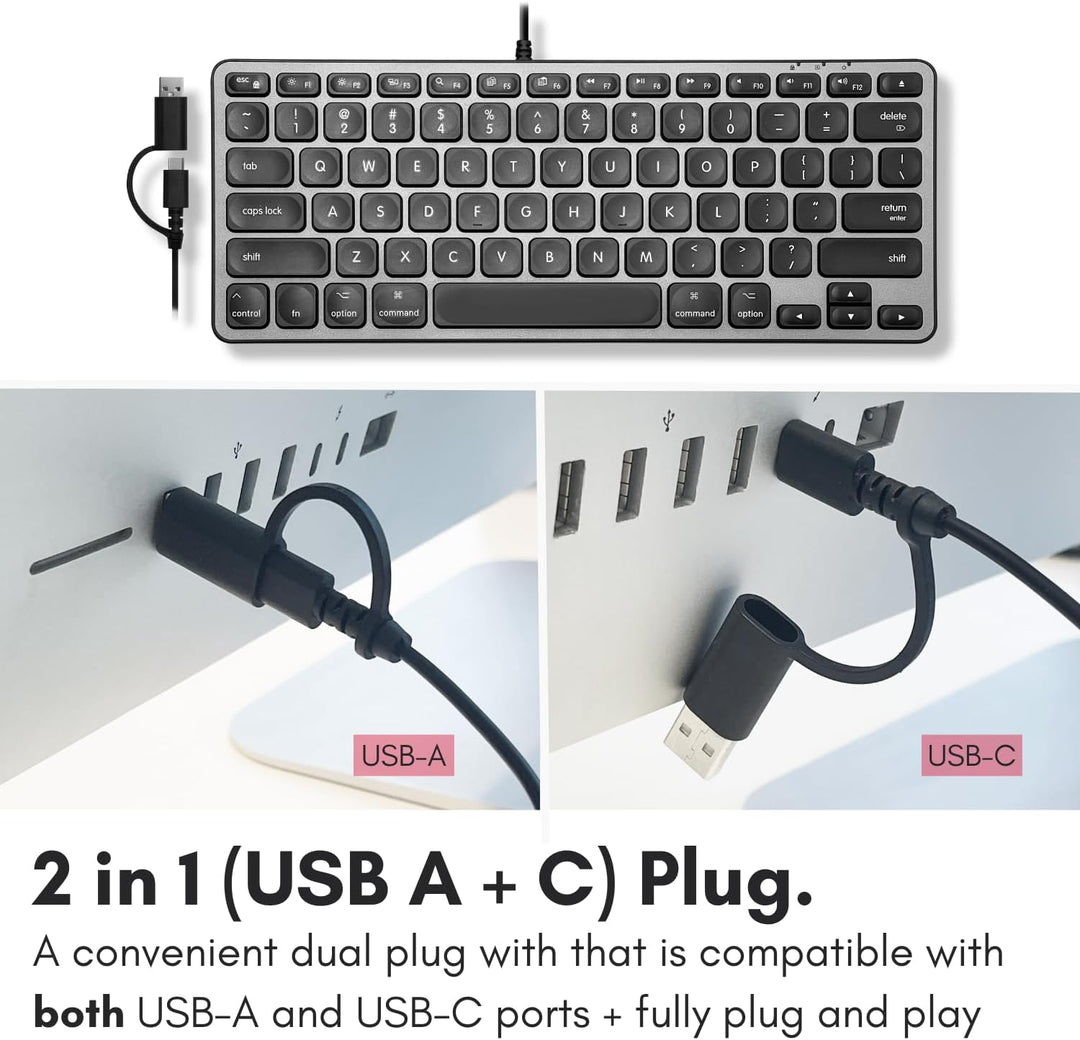 Macally Teclado con cable para Mac con concentrador USB (2 USBC \/...