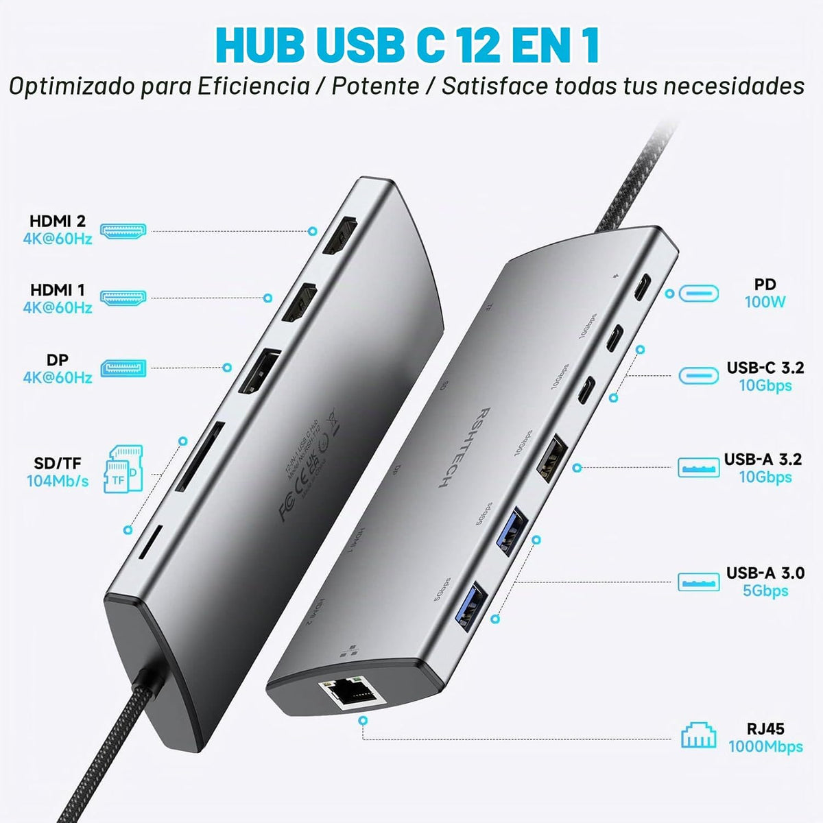 RSHTECH, RSH-T12HD, hub USB