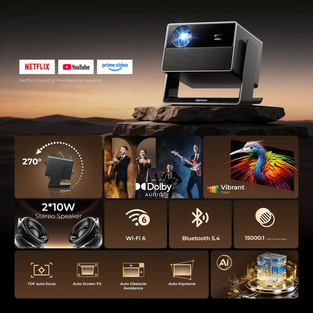 ELEPHAS Proyector inteligente 4K con WiFi y Bluetooth, compatible c...
