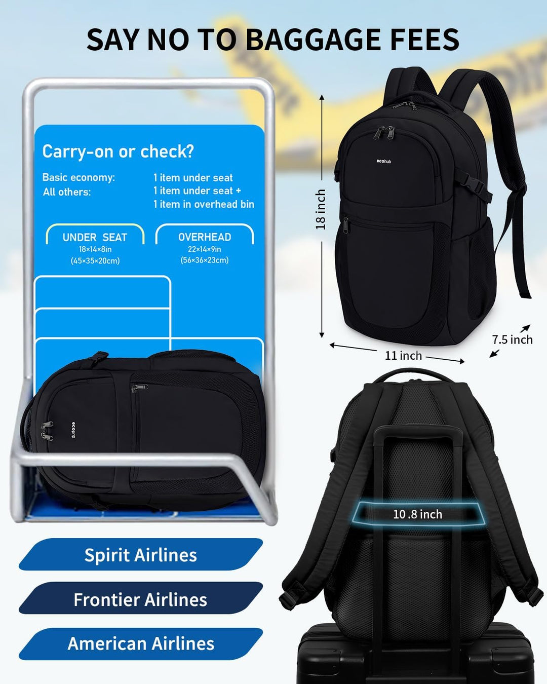 ECOHUB Mochila de viaje para mujer, para portátil de 17.3 pulgadas,...