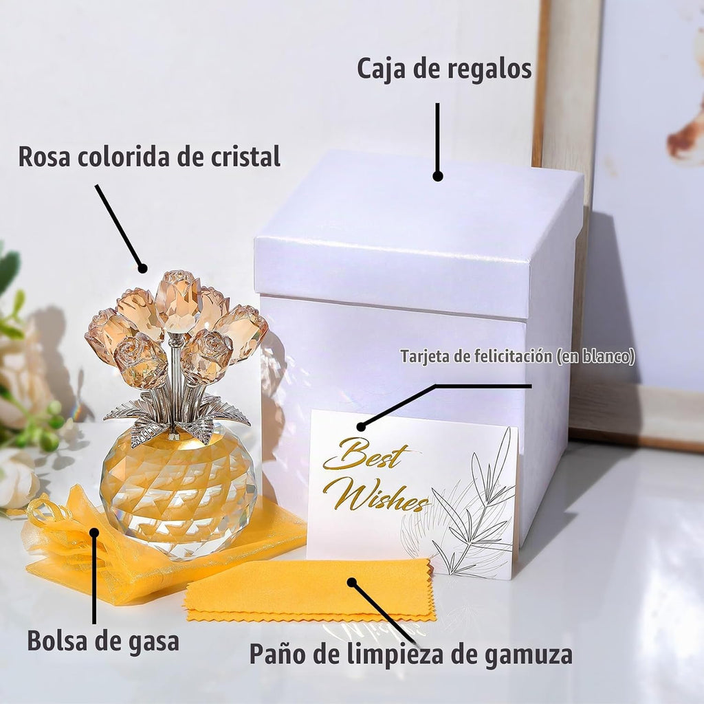 Figura de rosas doradas de cristal, ramo de rosas de cristal, decoración coleccionable, regalos para esposa, mujer, mamá en el día de la madre, día de San Valentín, aniversario de boda