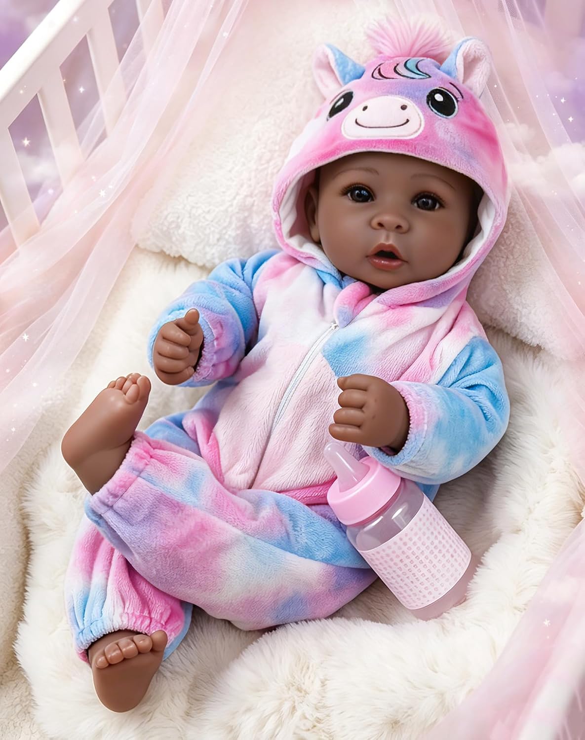 Aori Muñeca de bebé realista de 17 pulgadas, muñeca real negra en traje de