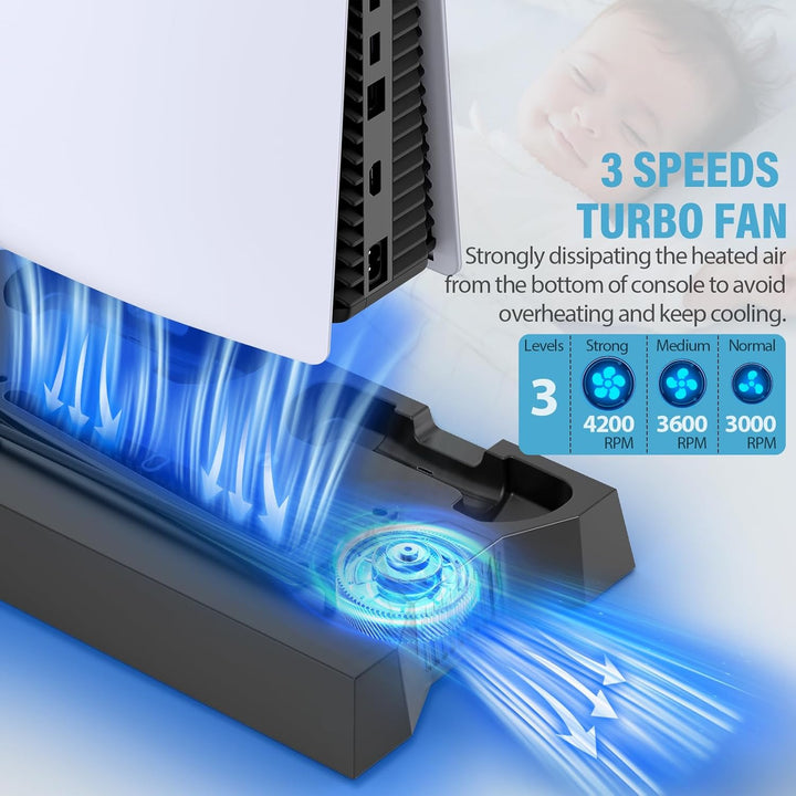 PS5 Slim Stand and Cooling Station with Controller Charging Station...