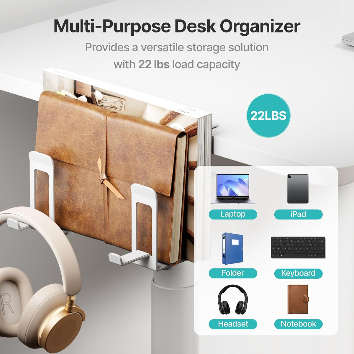 PEGZONE Soporte vertical para laptop con 2 ranuras para debajo, Blanco
