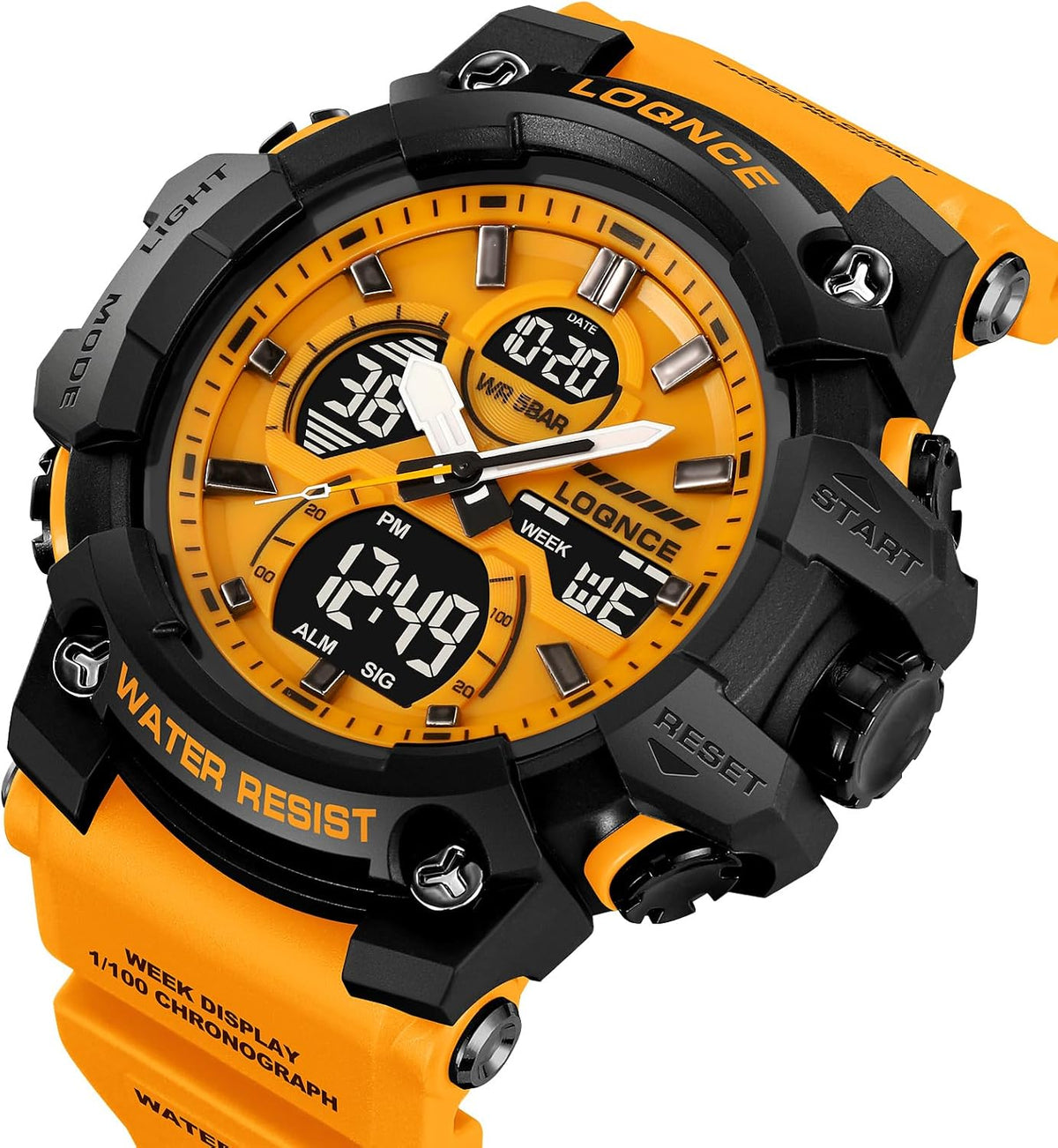 FANMIS Reloj deportivo analógico digital para hombre, color dorado transparente, resistente al agua, de 164 ft, con retroiluminación LED, cronómetro, alarma, reloj casual para hombre
