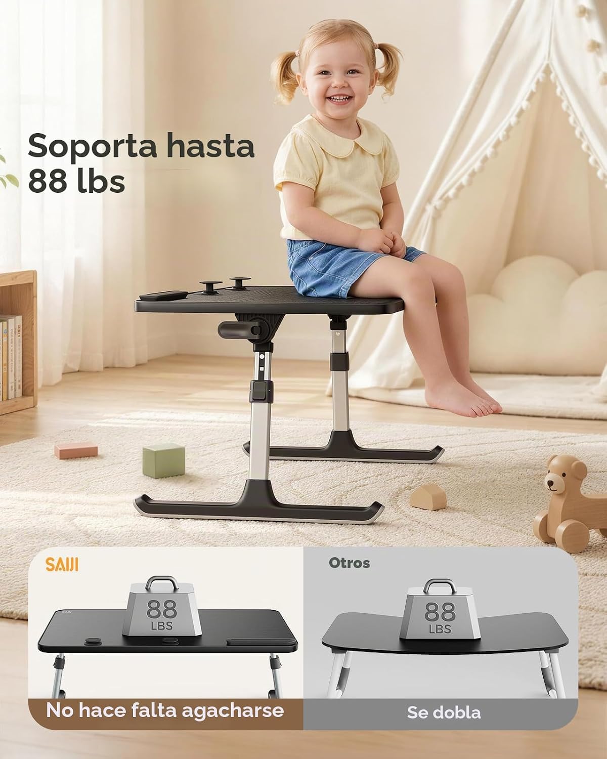 Escritorio para Laptop para Cama, SAIJI Mesas de Regazo para Comer y Escribir