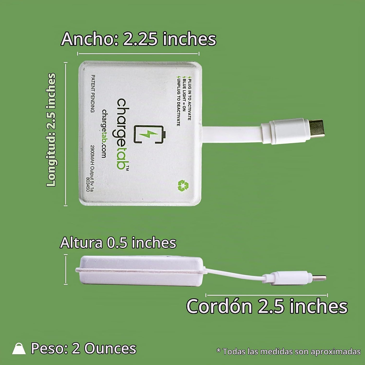 ChargeTab Cargador USB-C portátil de emergencia: precargado de 3000...