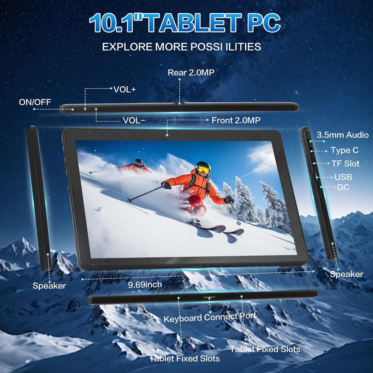 Tableta Windows de 10.1", SSD de 128 GB para estudiar y trabajar