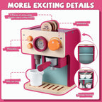 GAGAKU Máquina de café de madera para niños pequeños, juguetes de aprendizaje Montessori para niñas y niños de 3, 4, 5 años, accesorios de cocina realistas con máquina de café expreso y juego de arte con leche