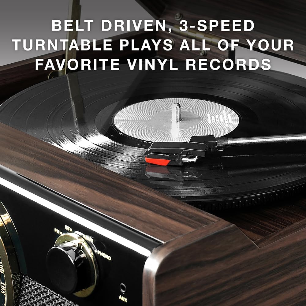 Victrola Metropolitan - Tocadiscos Bluetooth 4 en 1, Radio - Nogal