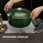 Overmont Horno holandés de hierro fundido esmaltado, olla de 5.5 cuartos de galón con tapa, libro de cocina y agarraderas de algodón, utensilios de cocina resistentes para estofar, guisos, asar