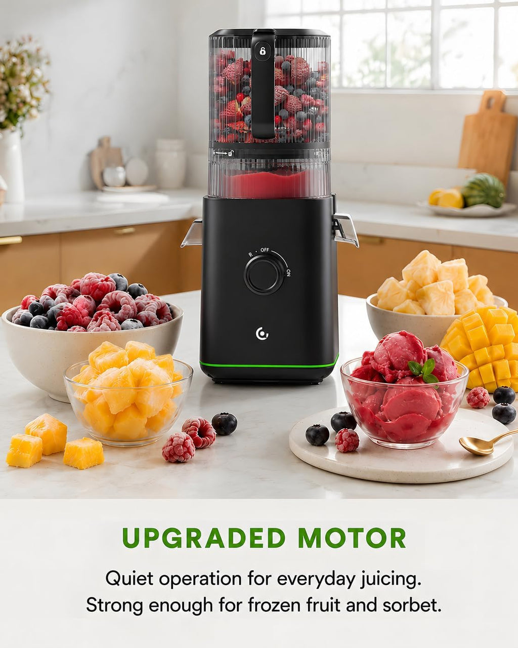 AMZCHEF Exprimidor de prensa en frío, Juicer lento de autoalimentación de