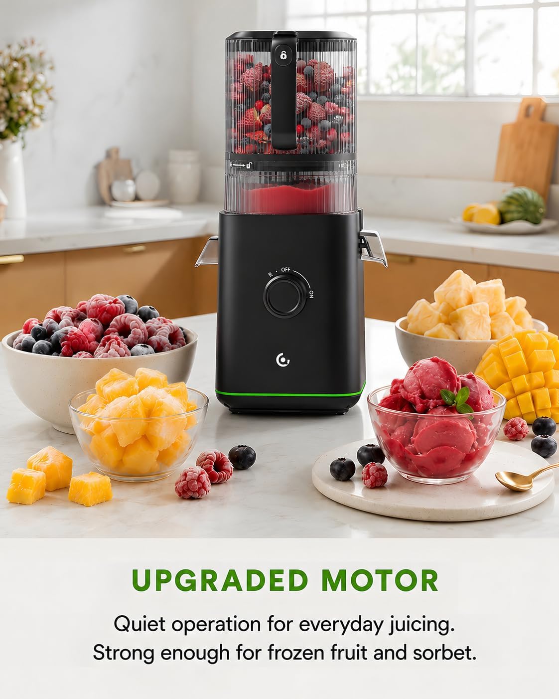 AMZCHEF Exprimidor de prensa en frío, Juicer lento de autoalimentación de