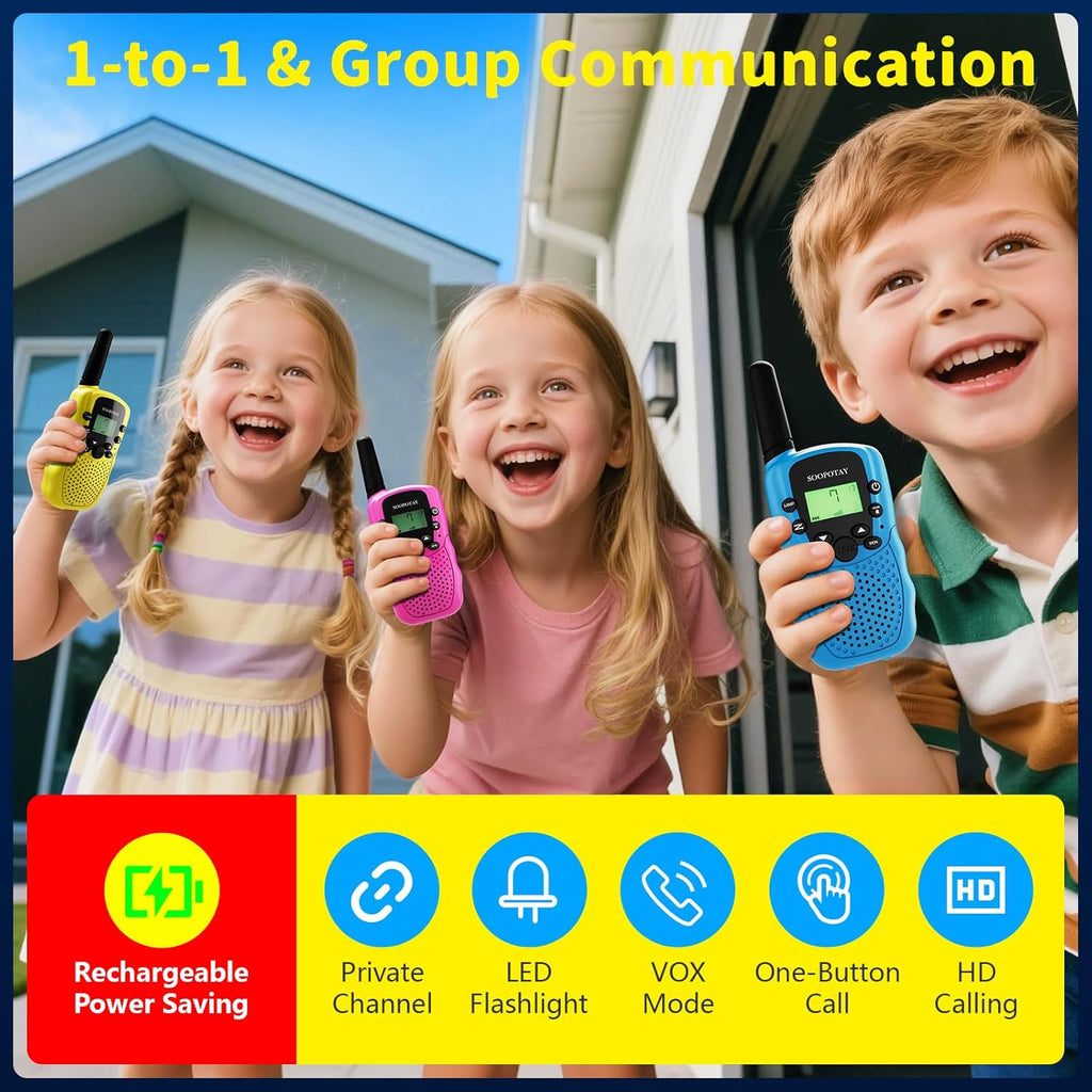 Walkie Talkie para niños, 3 unidades, juguetes Walkie Talkies para niñas y niños, radios de dos vías con 3 millas de larga distancia y 22 canales, niños Walky Talky para 3 – 12