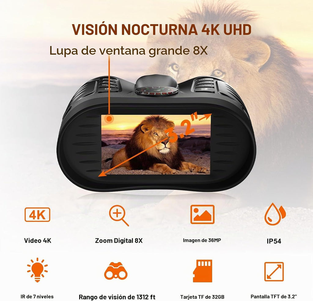 Gafas de visión nocturna 4K para niños, prismáticos de visión nocturna a todo color de 36 MP Zoom 8X 850 nm Stealth IR para observación negra, regalo con brújula, grabación de fotos y video 4K