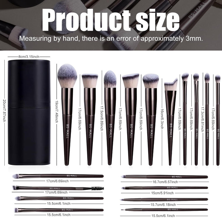 BS-MALL Juego de brochas de maquillaje de 18 piezas premium sintéti...