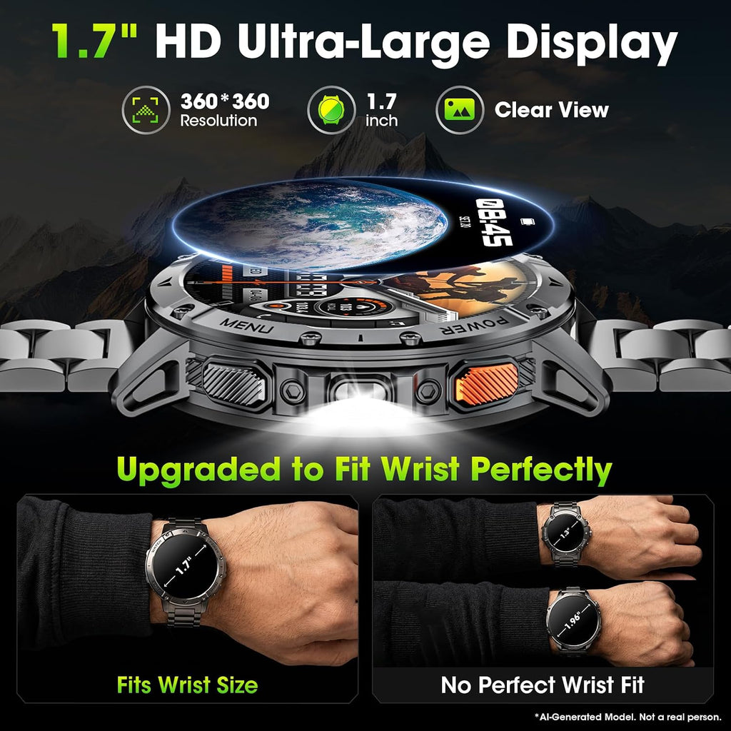 Reloj inteligente militar para hombre, reloj inteligente de 1.7 pulgadas