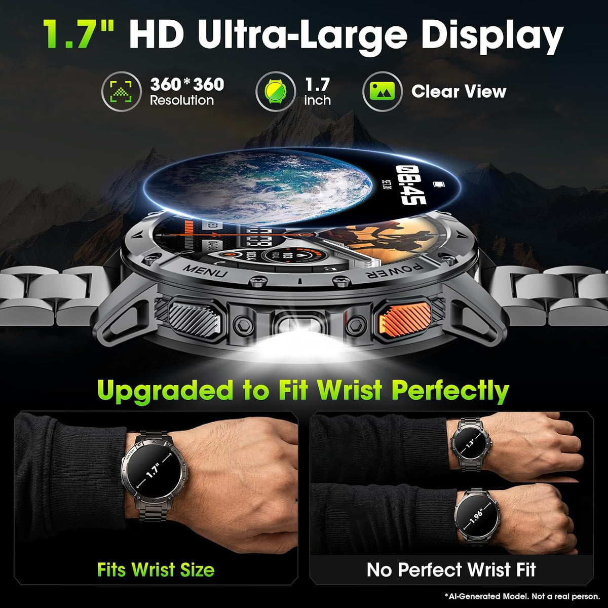 Reloj inteligente militar para hombre, reloj inteligente de 1.7 pulgadas
