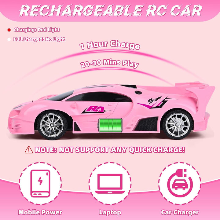 KULARIWORLD Coche de Control Remoto Rosa para Niñas, Coches RC de D...