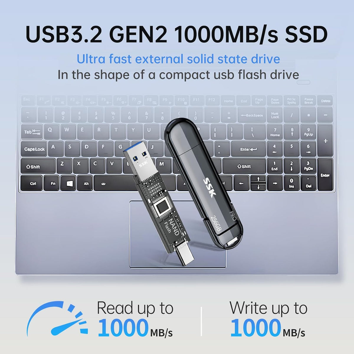 SSK Unidad Flash USB 256GB SSD Externa, TLC NAND Unidad de Estado S...
