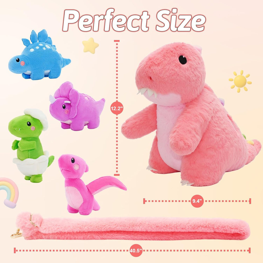 OUOZZZ Animales de Peluche de Dinosaurios Rosas con 4 Bebés Adentro...
