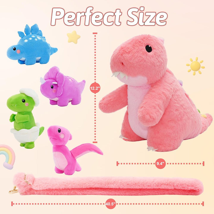OUOZZZ Animales de Peluche de Dinosaurios Rosas con 4 Bebés Adentro...