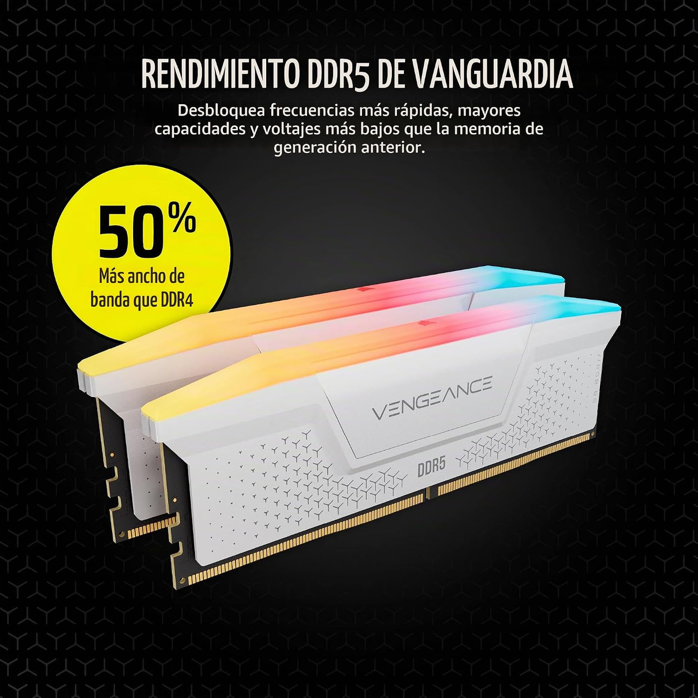 CORSAIR Vengeance RGB RS DDR5 32 GB (2 x 16 GB) Hasta 6000 MHz AMD...