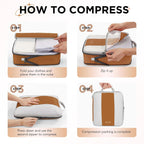 OlarHike 10 Juego de Cubos de Compresión para Viaje, Cubos Expansibles para Ahorro de Espacio para Organizar Ropa, Bolsas para Equipaje y Maleta con Más de 1000 Orificios de Malla (Marrón)