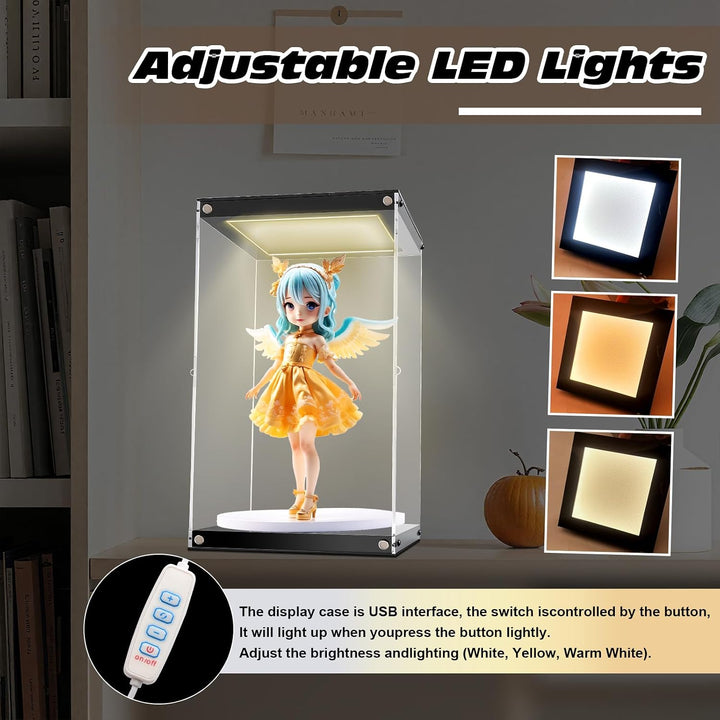 Vitrina de acrílico transparente con luz LED para coleccionables de...