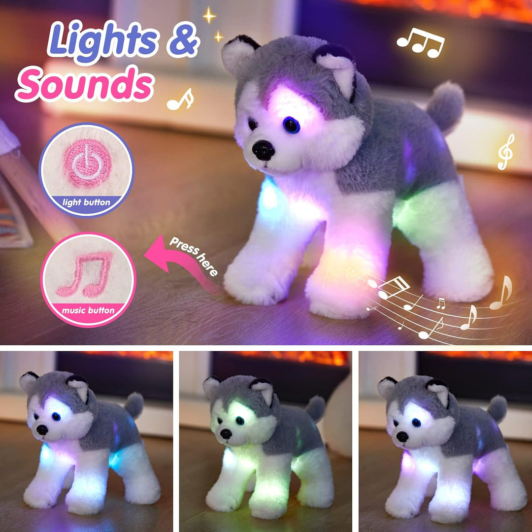 BSTAOFY Cachorro de husky de peluche musical de 12'' con lu...
